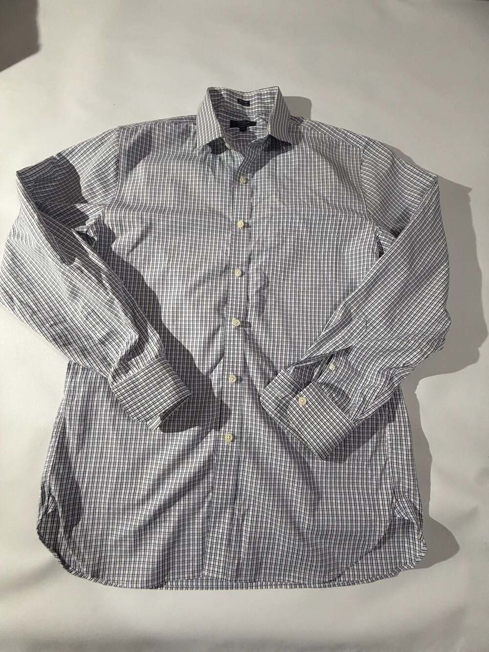 J.Crew Shirt Mens L White Blue Micro Check Long Sleeve Button Down